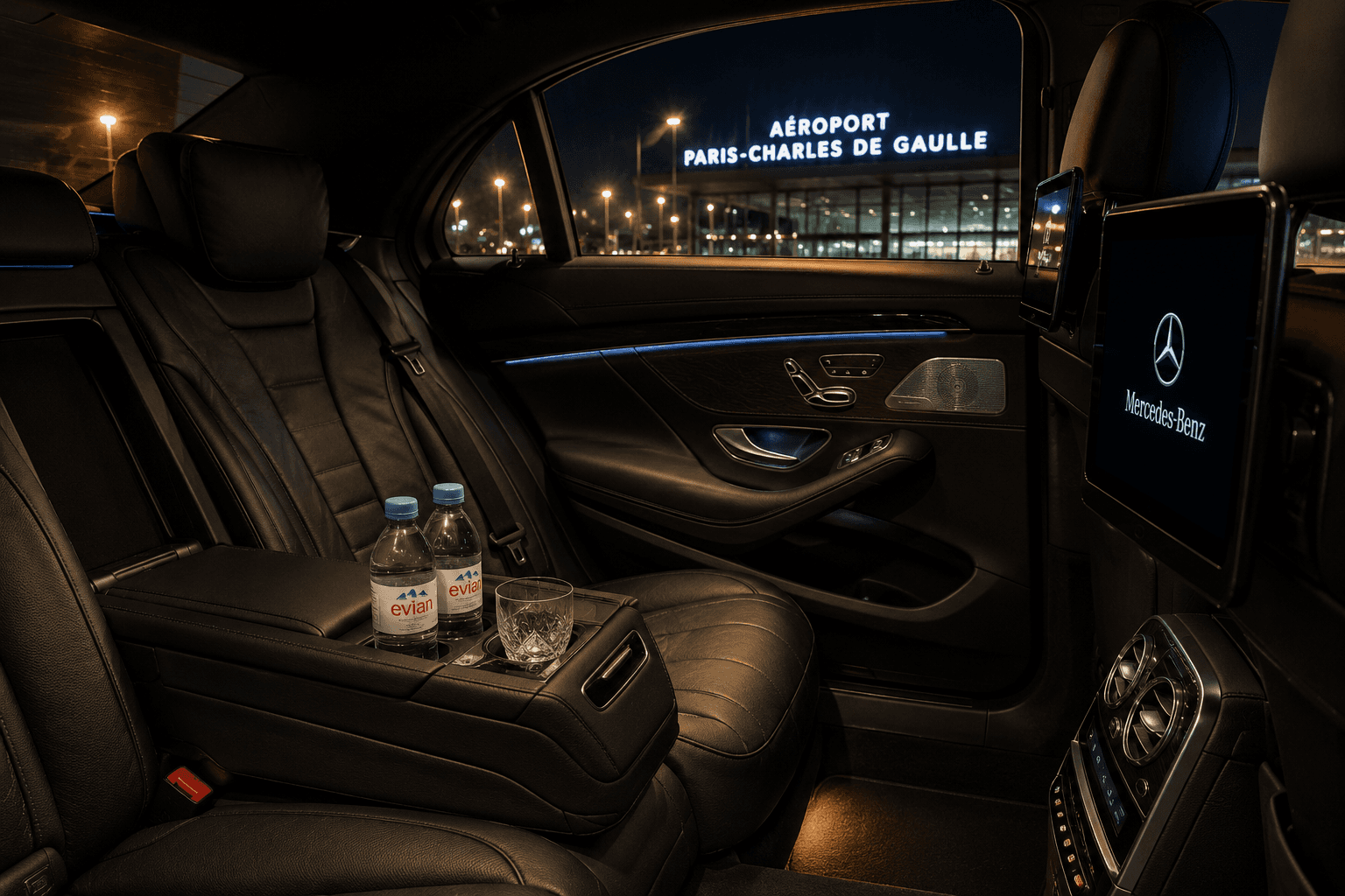 Business class chauffeur car interior Paris