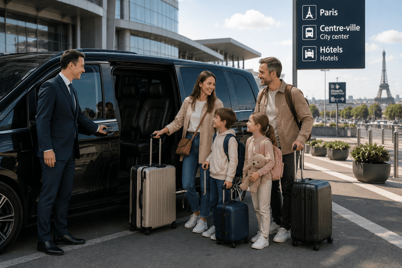 Family airport transfer Paris private car
