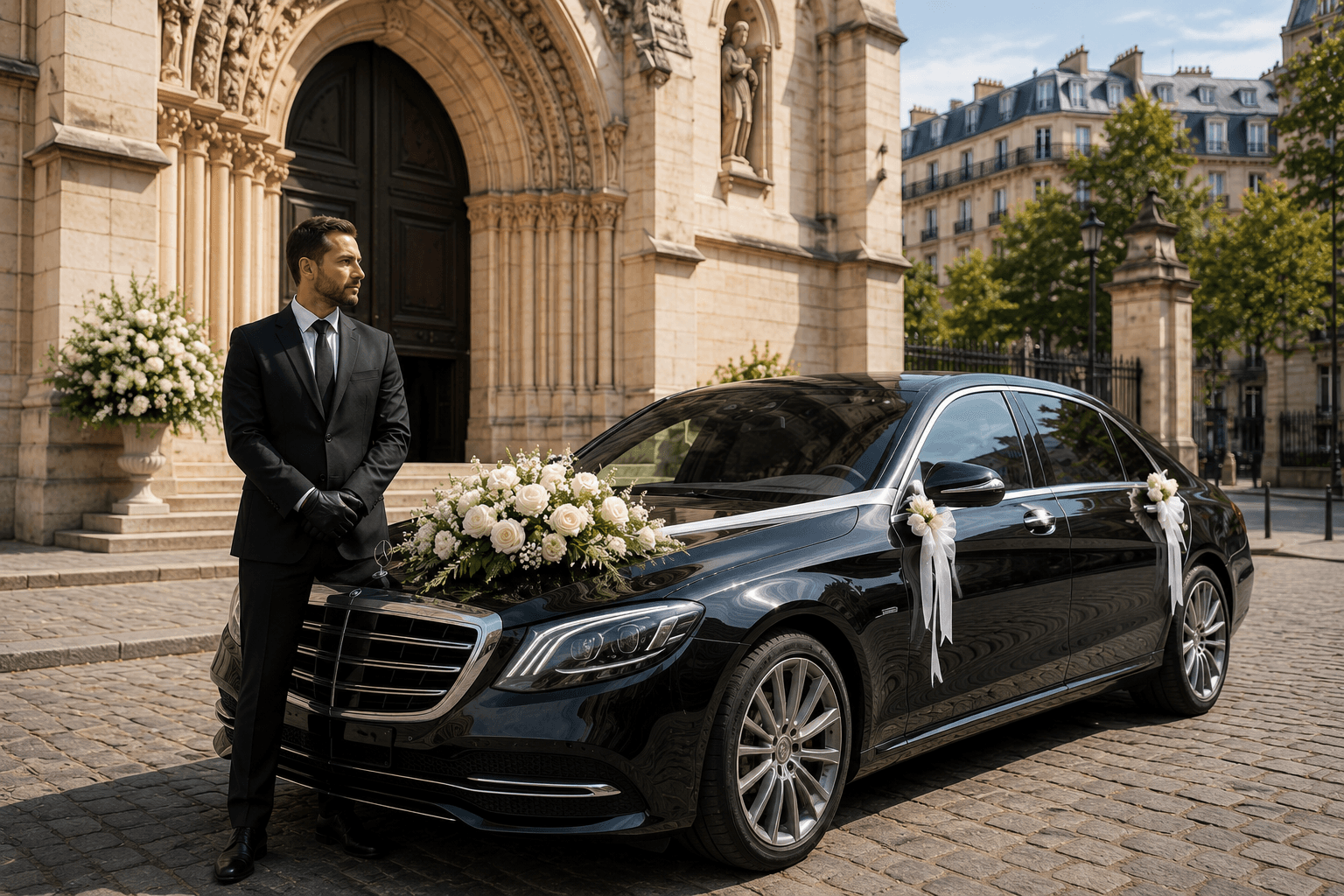 Wedding chauffeur service Paris luxury car