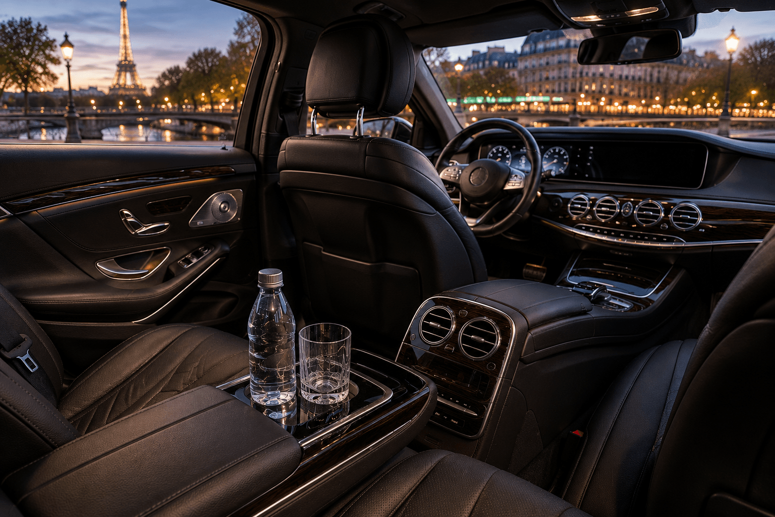 Luxury chauffeur service interior Mercedes Paris
