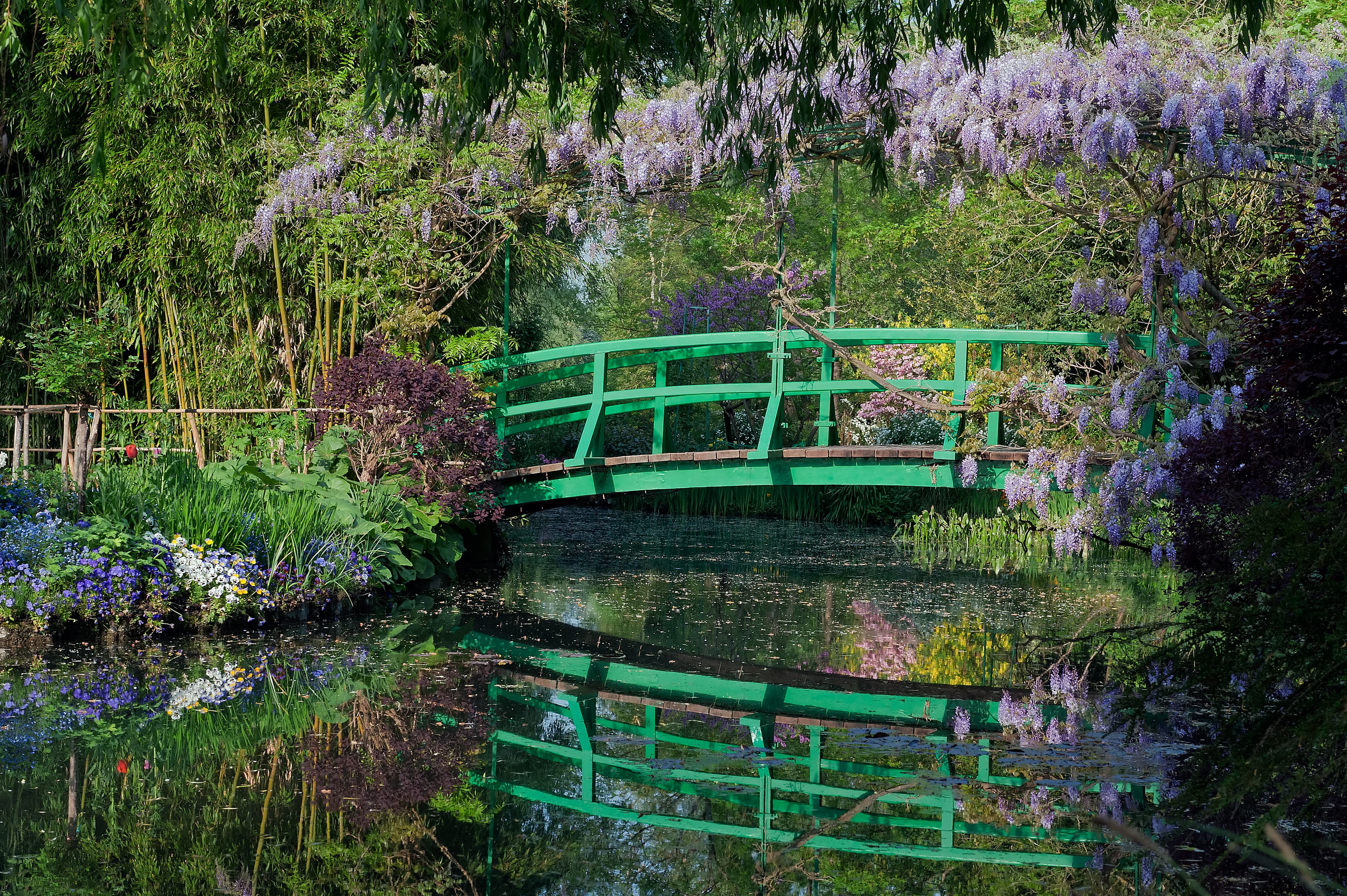 The Japanese bridge over the water lily pond at Giverny in summer