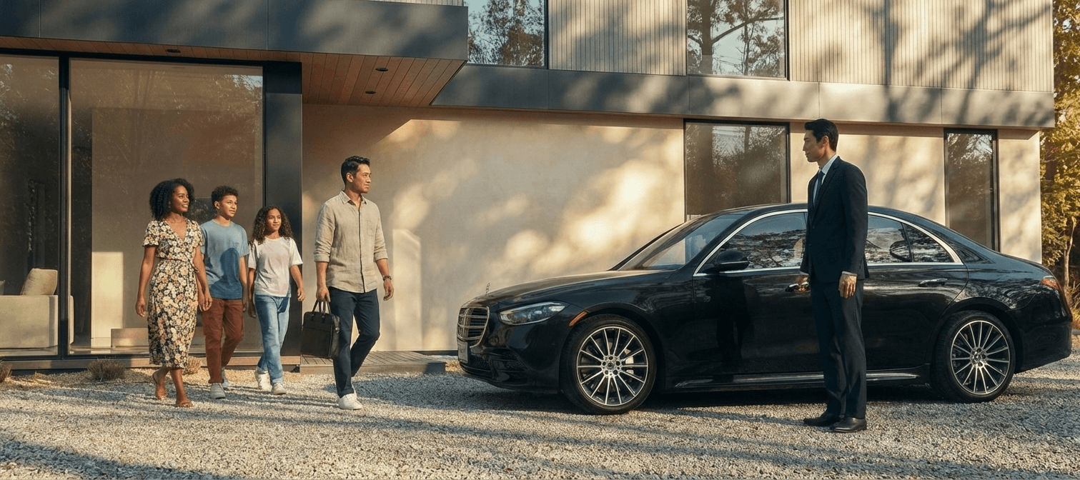 Private chauffeur greeting a family for a luxury transfer in France — Samantha Travels