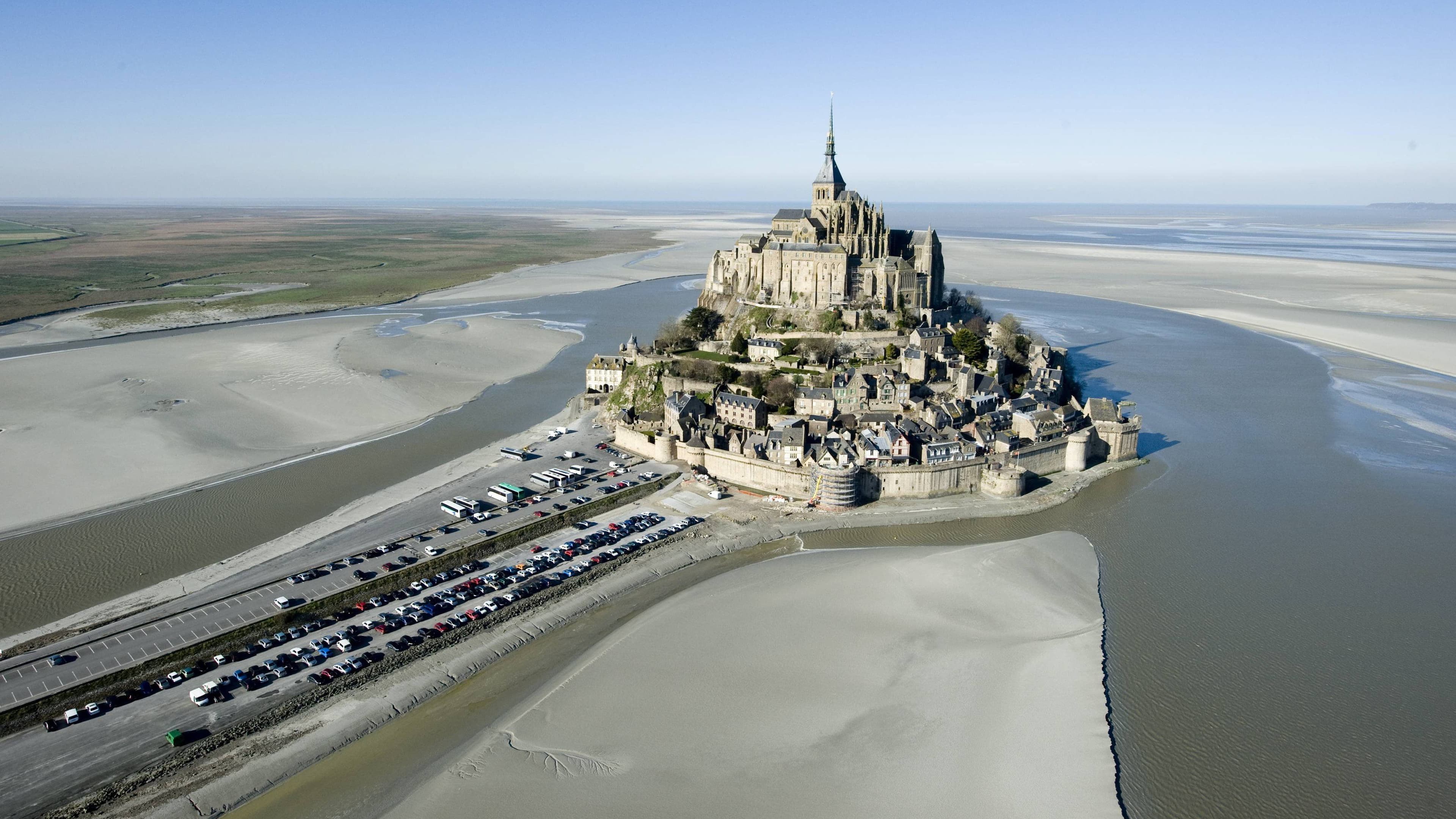 Mont-Saint-Michel at high tide surrounded by water