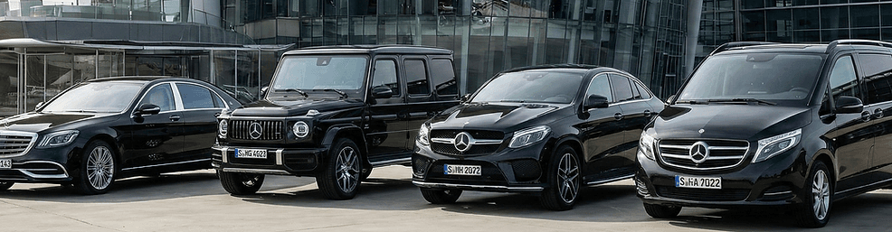 Samantha Travels luxury Mercedes fleet lined up for private chauffeur service in Paris