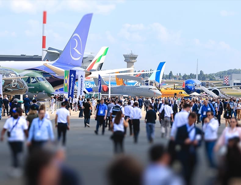 Visitors viewing aircraft on static display at the Paris Air Show